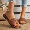 Fashion Women's Sandals Summer Luxury Fashion Flat Bottom Slippers Casual Simple Solid Colour One Word Woven Strap Sandy Beach Sandals