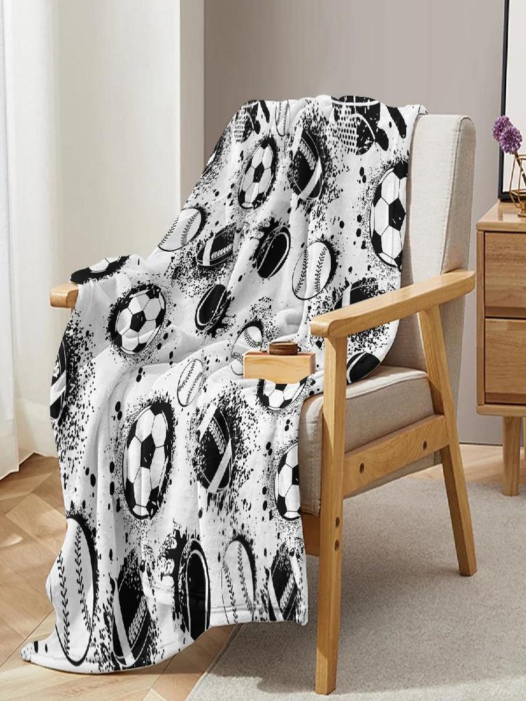D Print Throw Blanket with Plush Flannel Fleece Perfect for Sofa and Bed  Baseball Rugby Balls Design