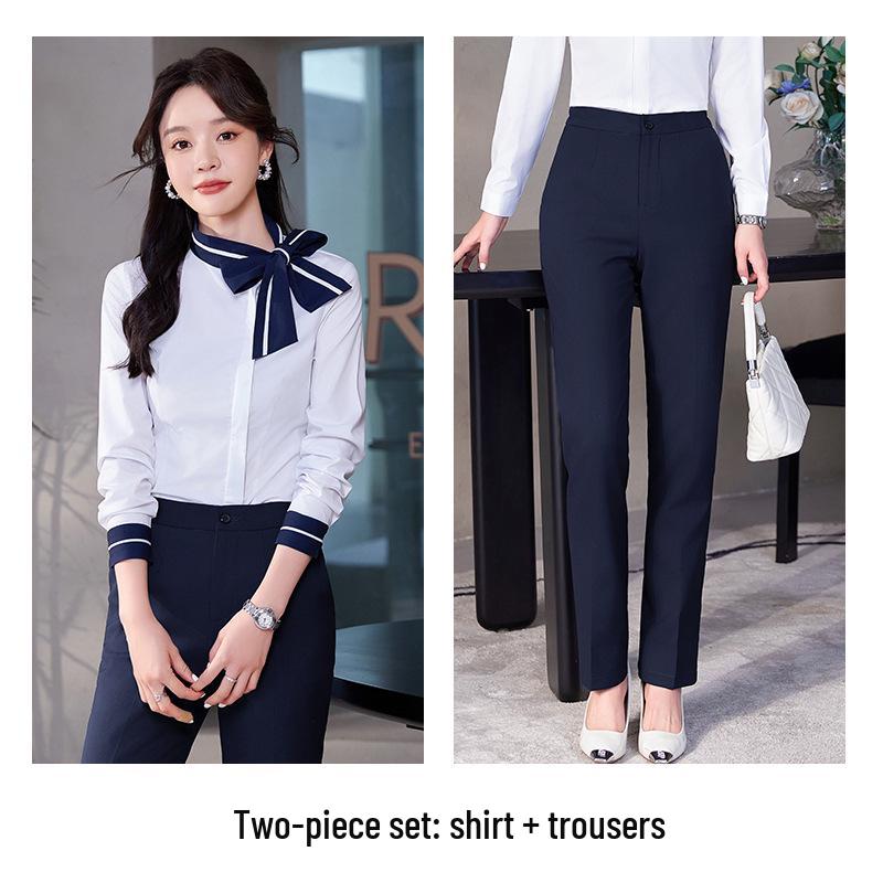 Women's Professional Workwear Set: Long & Short Sleeve Suit for Beauticians and Receptionists, High-End Spring/Autumn Style.