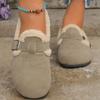 Large Size Velvet One-pedal Cotton Shoes for Women's Winter New Retro Flat-bottomed Warm Buckle Cotton Shoes