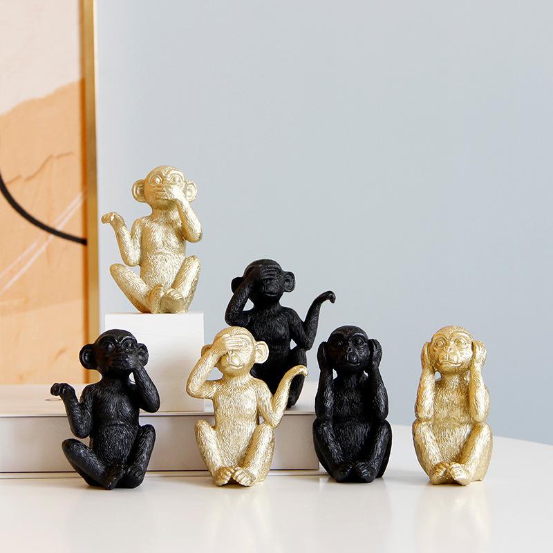 3pcs/set Miniature Monkey Figurines Home Decorative Ornament Crafts for Home Bedroom Dormitory Dormitory Decoration