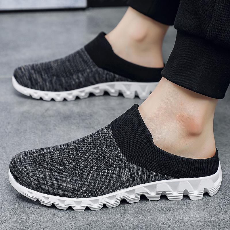 Baotou half-drag men's shoes summer fly-woven mesh lazy shoes sports shoes one pedal lightweight heelless casual slippers