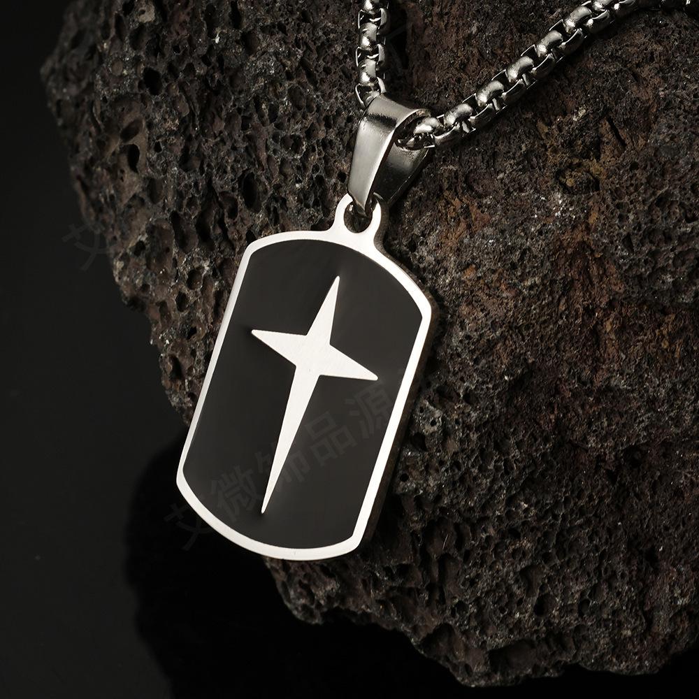 Stainless Steel Drip Oil Pendant Irregular Cross Square Retro Necklace