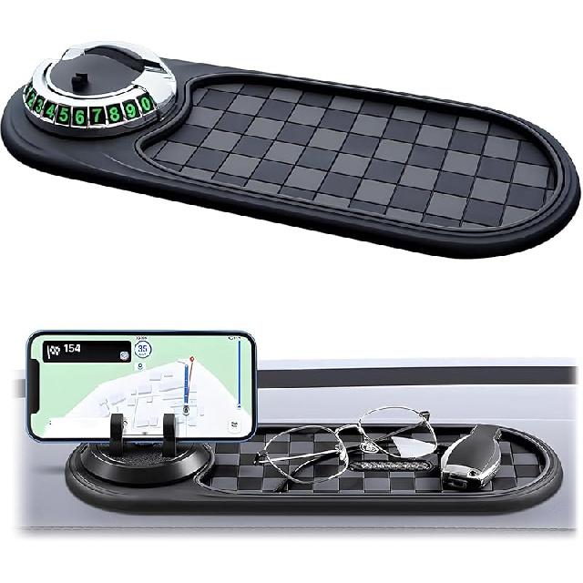 

Многофункциональный автомобильный противоскользящий коврик, 2025 Новый многофункциональный автомобильный держатель для мобильного телефона на приборную панель, Вращающийся универсальный автомобильный держатель для телефона с временным Gray Plaid+Silver Br