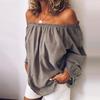 Party Top Autumn Winter Solid Color Women Blouse Pleated Off Shoulder Long Sleeve