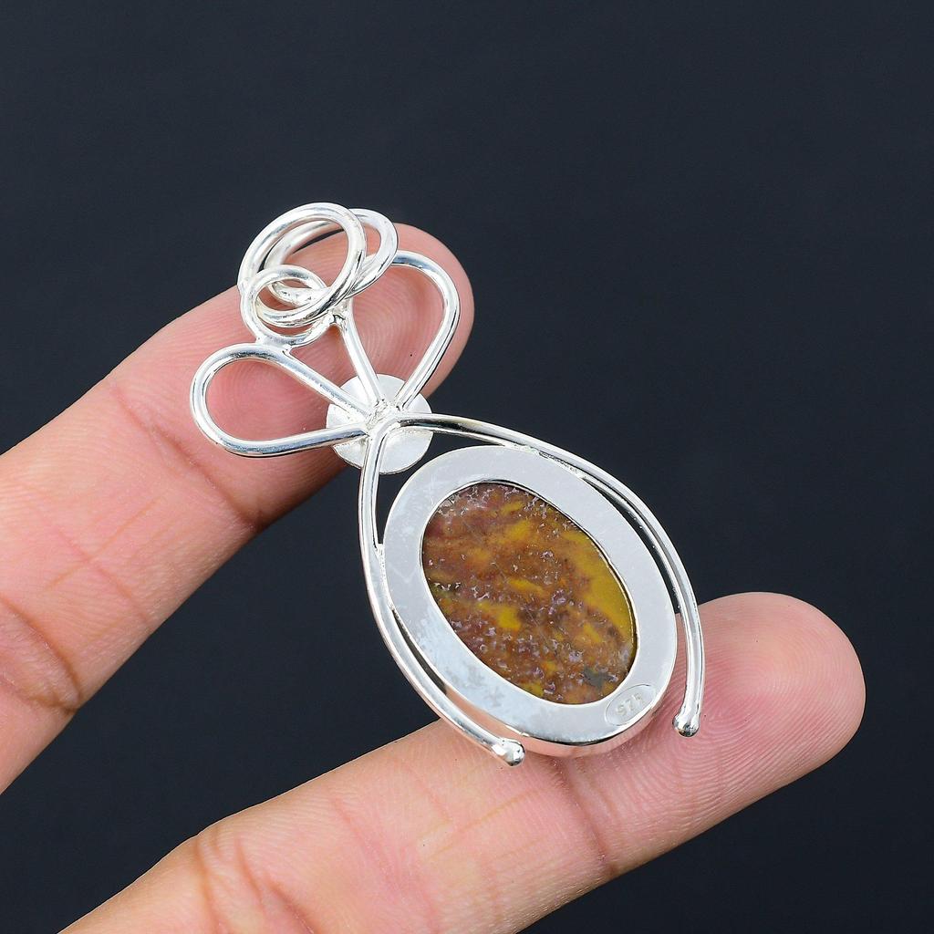 925 Sterling Silver Seam Agate Stone Anniversary Engagement Wife Pendant Jewelry