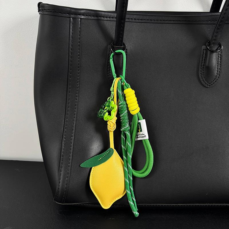 Yogodlns Pendentif Sac à Dos Citron en Similicuir d'Été Ornement de Sac à Main Tissé en Nylon