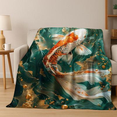 Luxe Geluks Koi Vis Yin Yang Karper Cartoon Flanellen Deken, Gezellige Zachte Plaid voor Huis Slaapkamer Bed Bankhoes Cadeau Kind