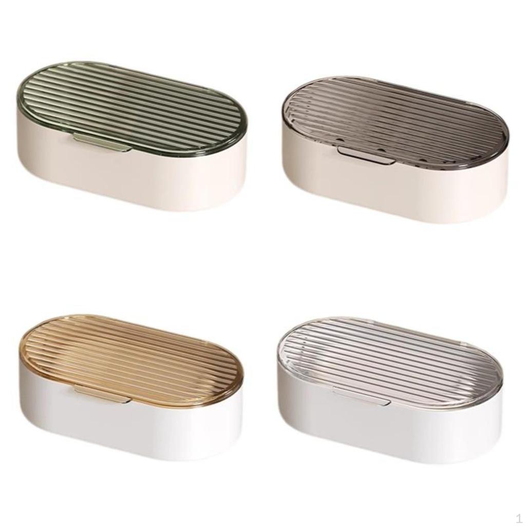 Soap Holder with Lid, Waterdraining, Portable, Bathroom Storage, Hygienic 2 Transparent Gray