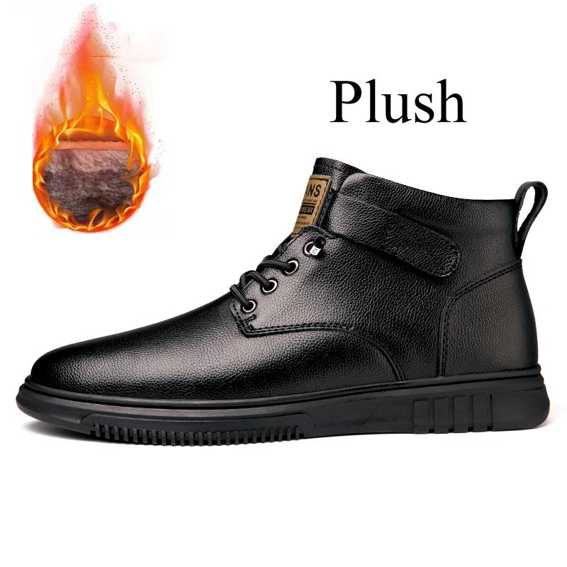 Mens Casual Leather Boots Fashion Ankle Short Boot Winter Super Warm Plush Big Size 47 48