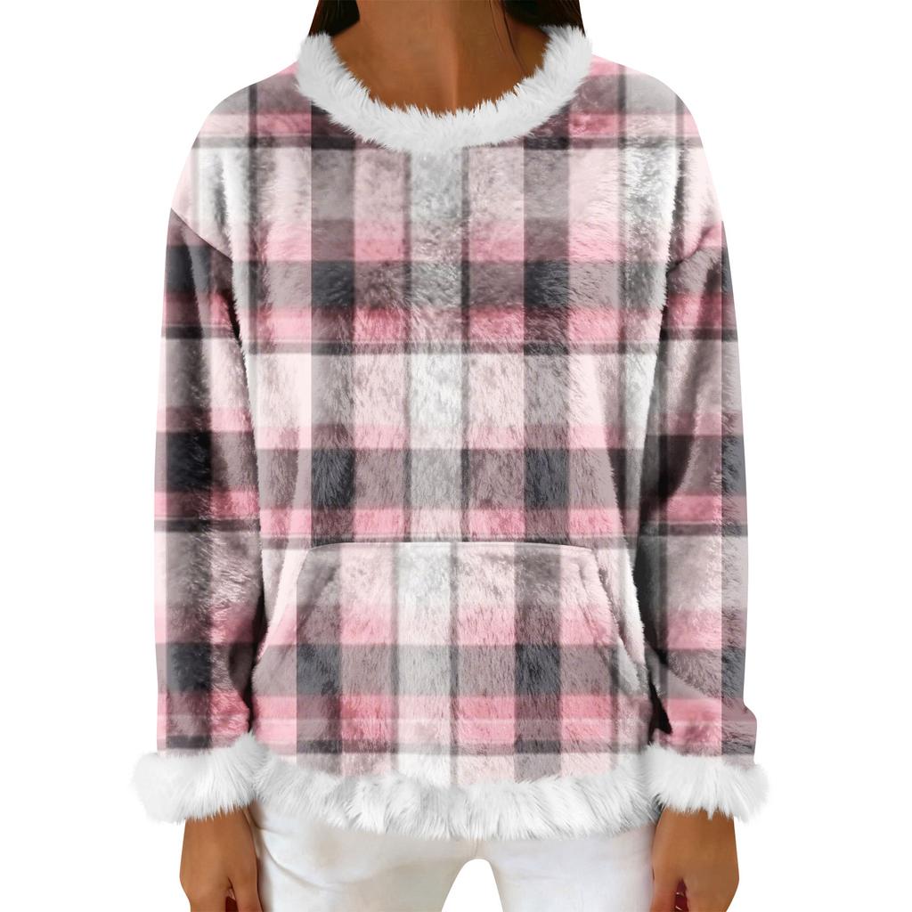 Women's Casual Fleece Sweatshirt  Long-Sleeve Round  Neck Casual Comfortable Loose-Fit Lightweight Women's Flannel Sweatshirt