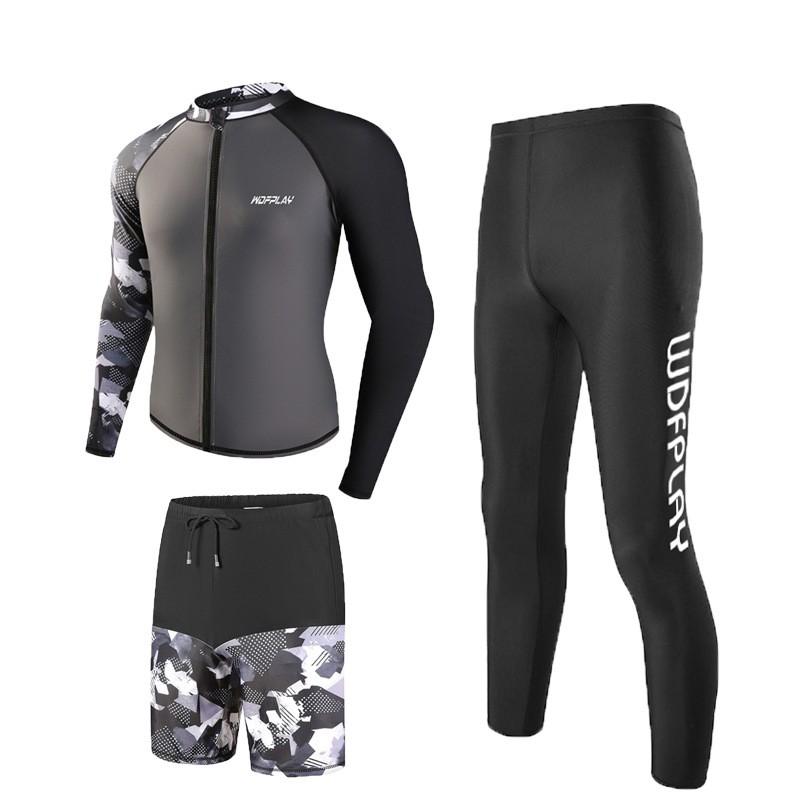 Mens Rash Guard Set UV Protection Long Sleeve Swimwear Surfing Snorkeling Diving Water Sports