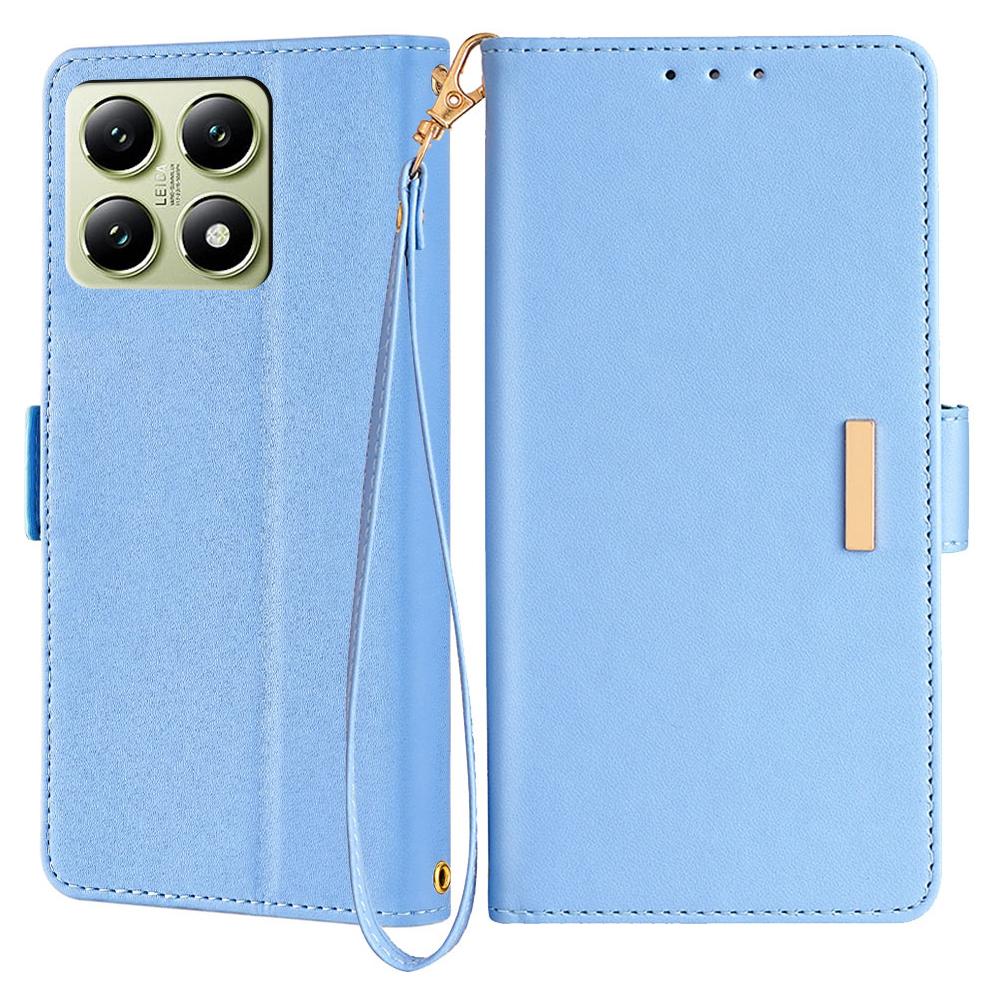 For Xiaomi 14T Leather Wallet Case RFID Blocking Stand Cover with Hand Strap B