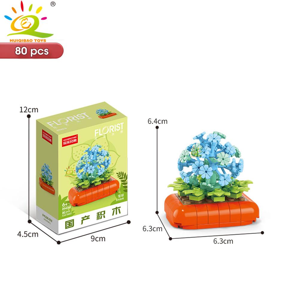 HUIQIBAO MOC Flower Succulent Potted Model Building Block DIY Eternal Bouquet Home Desk Plant Decor Brick Girl Gift Children Toy