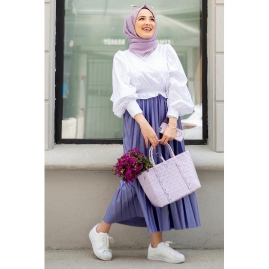 Elastic Waist Balloon Sleeve Mini Shirt