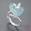 Adjustable Aquamarine Butterfly Ring with Big Gemstones Natural Stone Finger Jewelry Accessory for Elegant Women