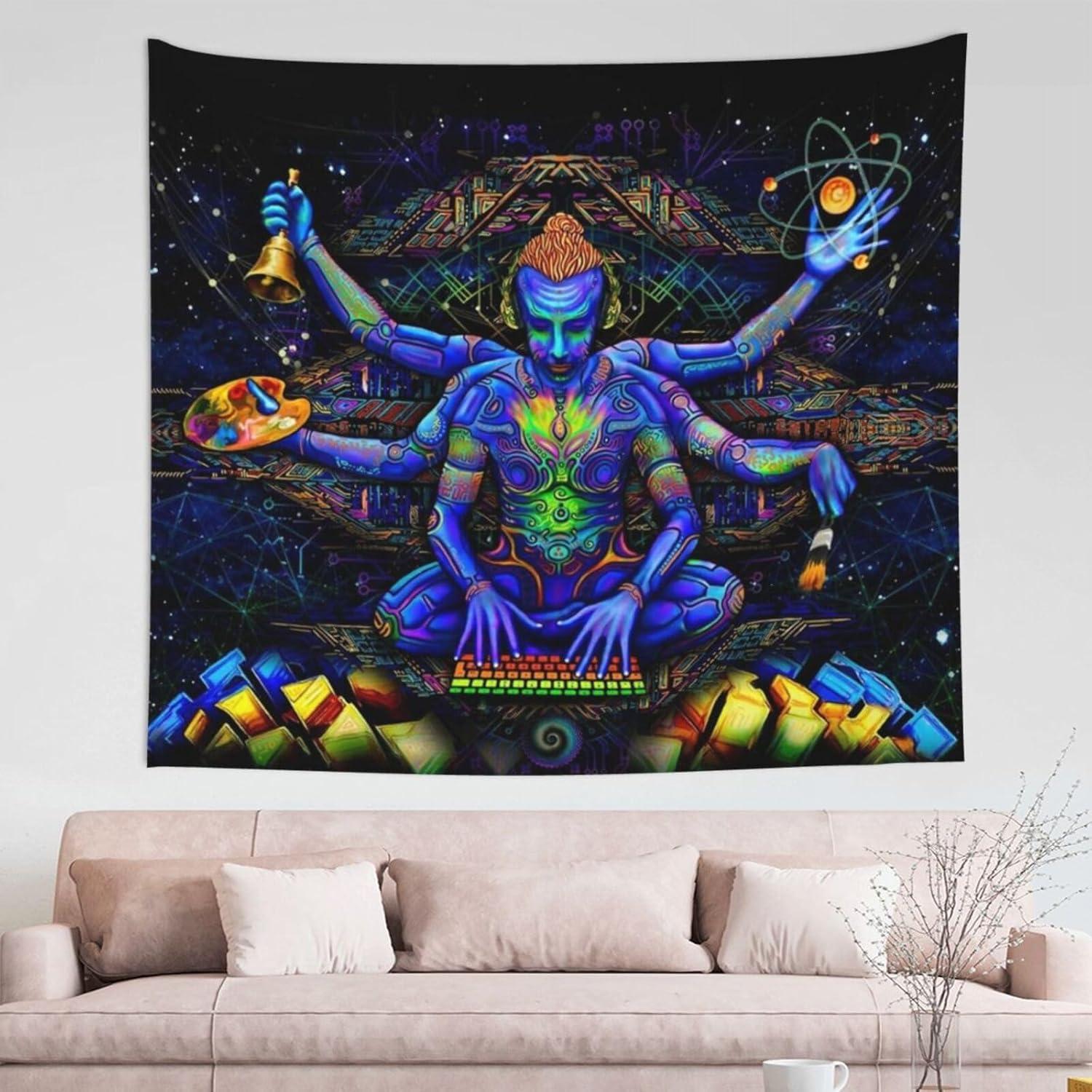 Psychedelic Dark Night Art Wall Tapestry by Boximiao 75x100