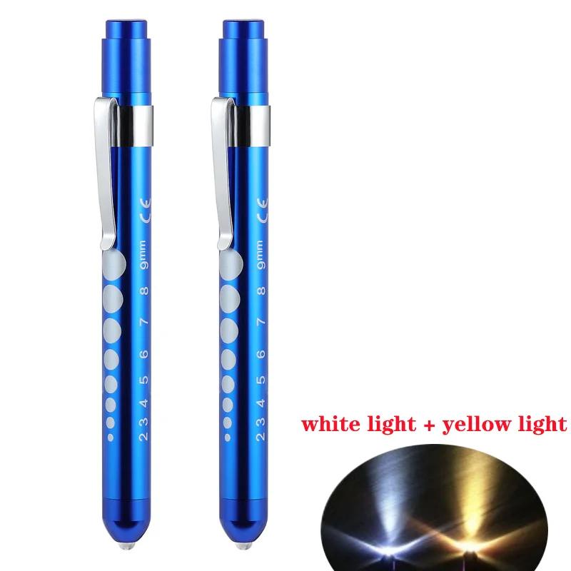 2Pcs Portable Led Flashlight Work Light Medical First Aid Pen Light Torch Lamp with Pupil Gauge Measurements Doctor Diagnosis
