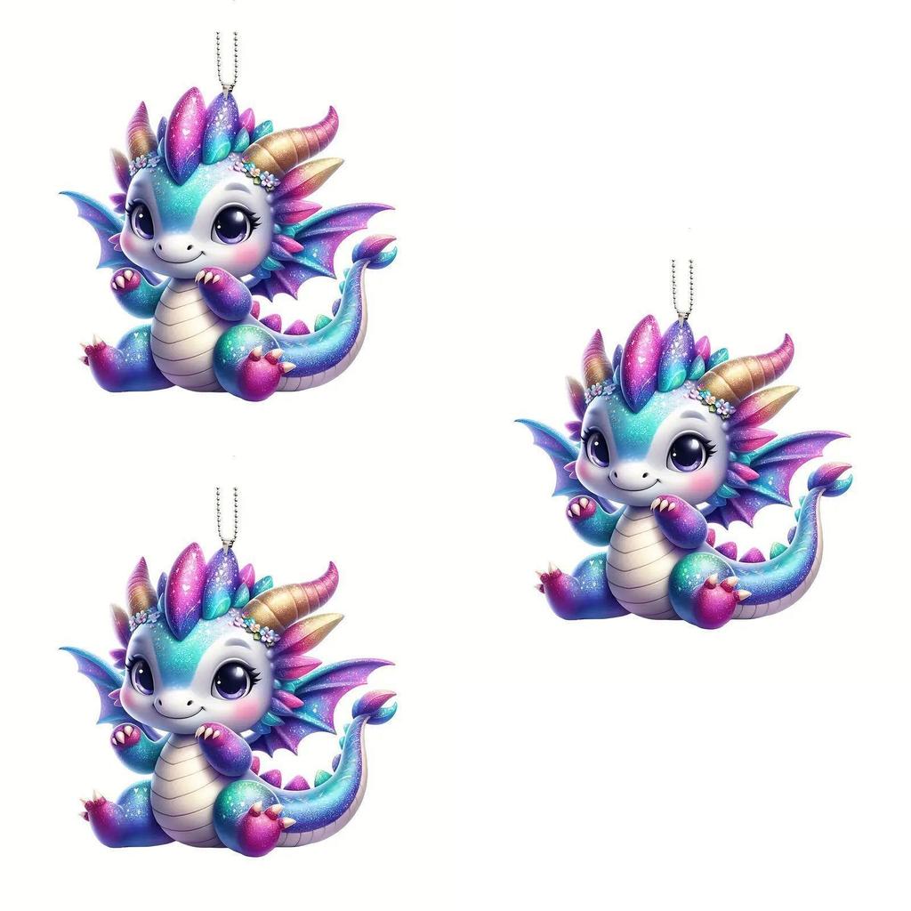 New Colorful Cartoon Acrylic Flat Dragon Car Hanging Ornament For Interior Decoration