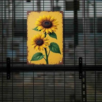 2D Flat, 2D, 1pc" Sunflower' S Warm Moments" Tin Painting, Rustproof and Waterproof No Punching, Suitable for Doors, Walls, Shop