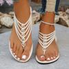 Ladies' Bohemian Style Adjustable Ankle Strap Flat Sandals, White Summer Beach Party Casual Outdoor and Vacation Shoes