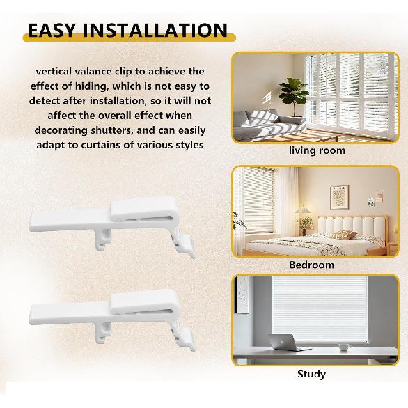 8PCS Vertical Blind Valance Clips & Dust Cover Brackets, Fits 1-1/2" & 1-9/16" Headrail, White Plastic Retainer Clips Replacement Parts