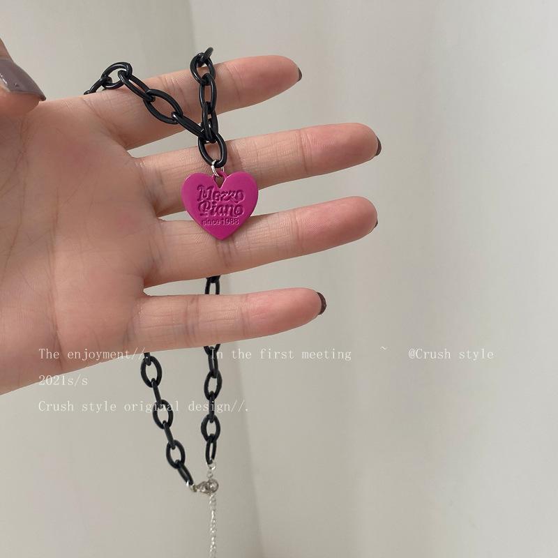 Acrylic pink love pendant necklace female year Internet celebrity earrings hip hop personality sweet cool accessories