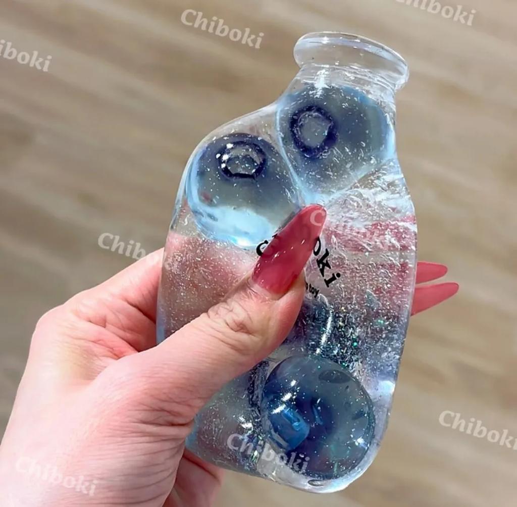 Chiboki Squishy Fidget Toy Handmade Moldable Non-Rebound Vaseline Pinch Ball Stress Relief for Adults Glass Fruit Candy Bottle D