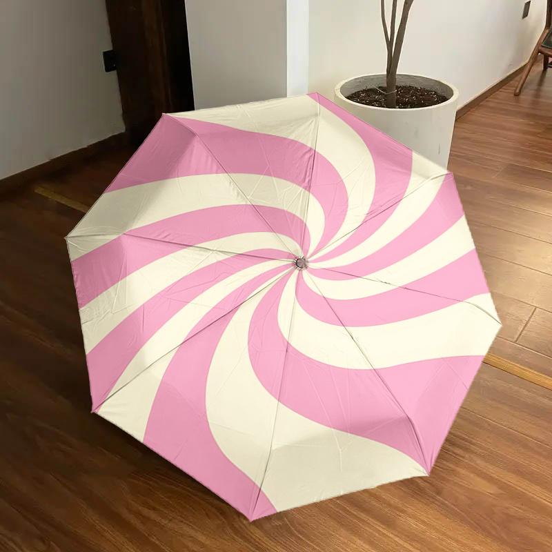 

automated folding umbrella with pink and white swirl pattern - portable three-fold design, 8-bone iron frame outdoor umbrella, perfect gift