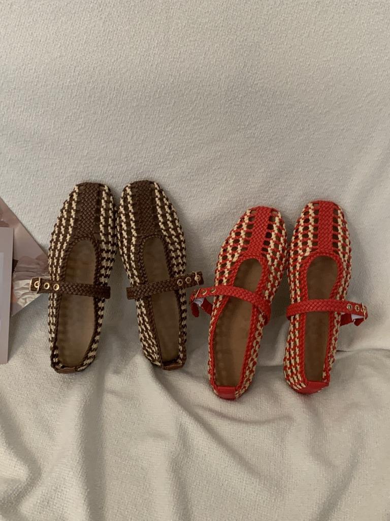 IPPEUM Mesh Ballet Flats Red Mary Janes Shoes WomenRound Toe 2025 New Pumps Flat Ballerina Shoes