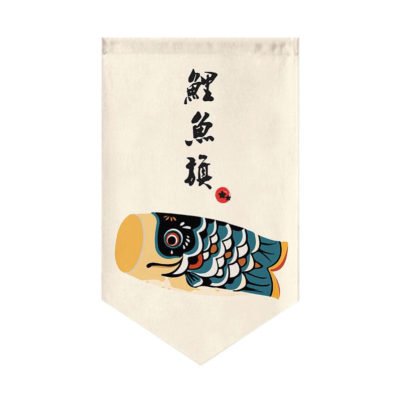 Japanese Short Door Curtain Wave Koi Kitchen Partition Triangle Flag Restaurant Hanging Curtain Pennant Izakaya Decor Drapes