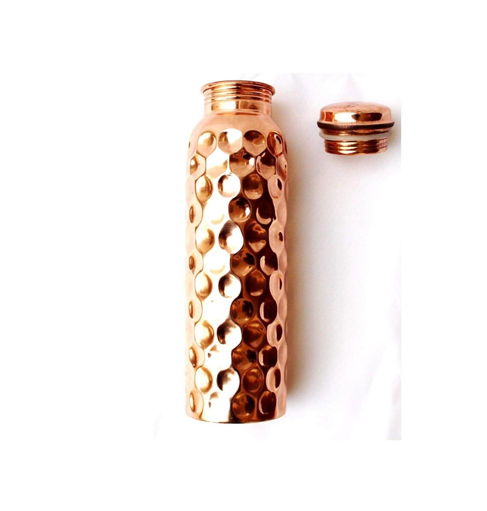 TreegoArt Puur Koperen Waterfles Met Diamant Gehamerd Ontwerp Drinkgerei Opslag Doel Voor Huis En Keuken - 1 Liter