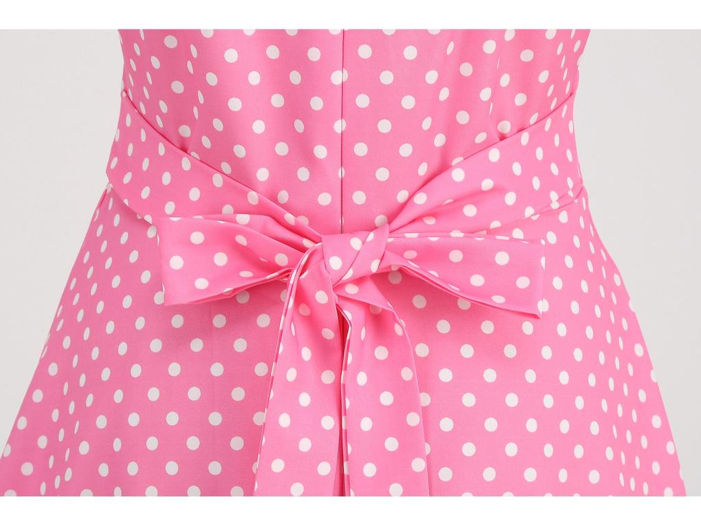 2023 Retro Polka Dot Halter Neck Backless Waist-Cinched Flare Skirt