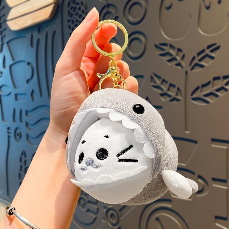 Cute Seal Plush Keychain In Whale Costume Soft Car Key Holder Accessory
