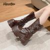 Plateau-Schuhe Runde Zehenpartie Dicke Sohle Umgeschlagener Schaft Schlabberig Gürtelschnalle Stiefel Klobiger Hoher Absatz Mid-Calf Stiefel Damenschuhe