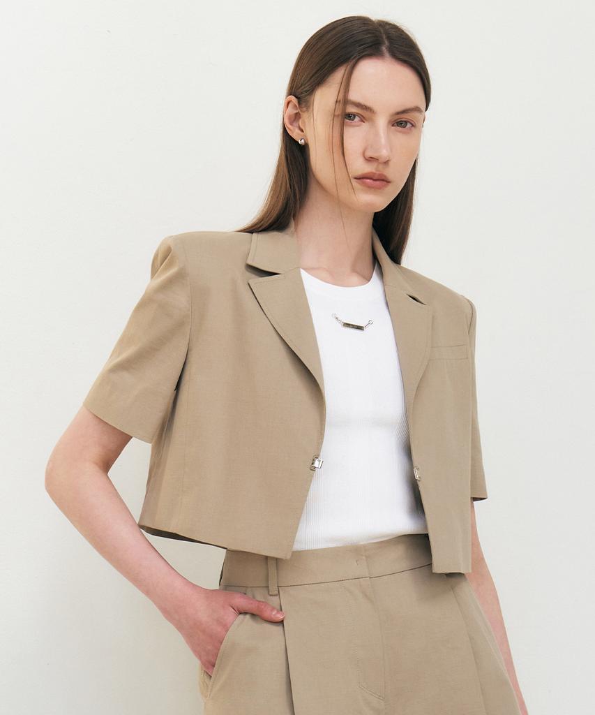 Artid Buckle Detail Linen Short Sleeve Jacket_Beige