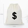 Drawstring Canvas Bag with Dollar Sign Print - Cotton & Linen Money Bag