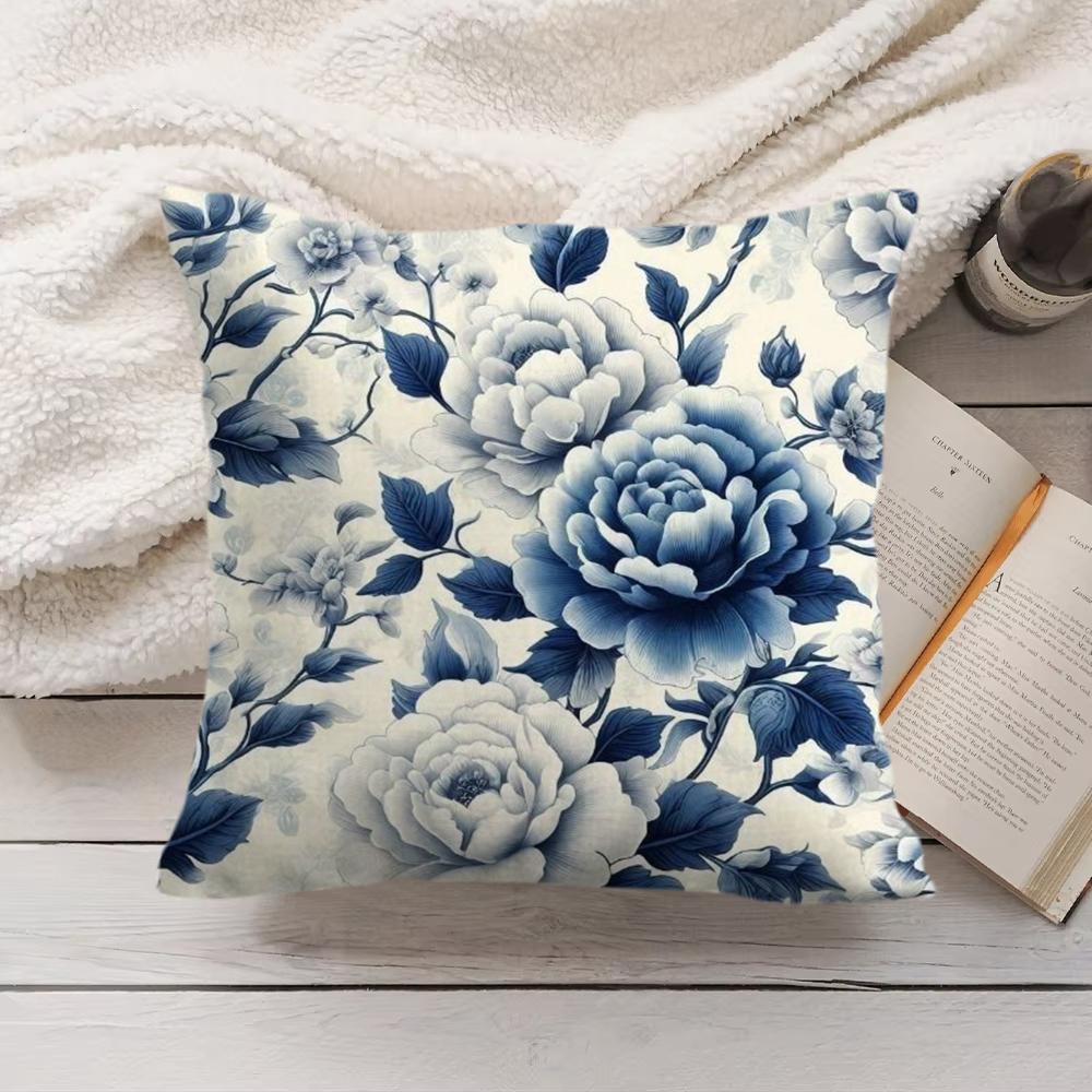 Blue And White Porcelain Cushion Cover Short Plush DoubleSided Printing Home Machine Washable in Warm Winter Pillow Cover