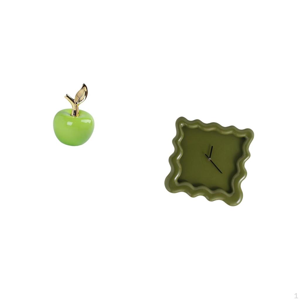 Ceramic Fruit Sculpture Ornament And Silent Square Wall Clock for Home Cafe Study Room Kitchen