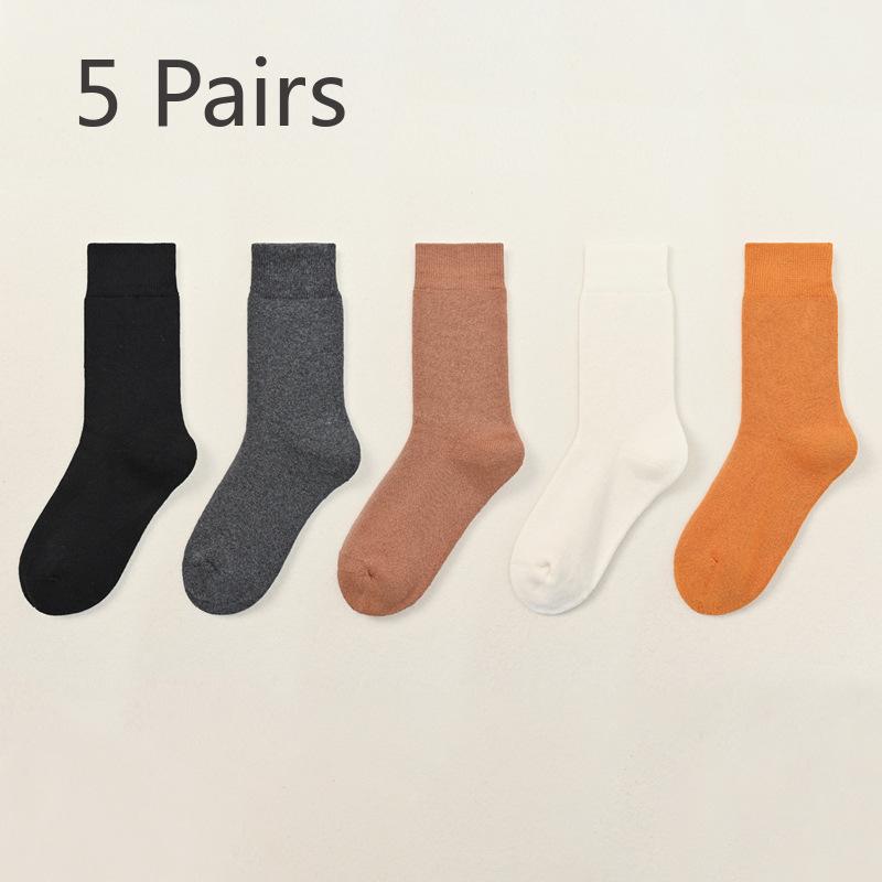 5 Pairs of Female Autumn and Winter Warm and Cold Proof Thick Wool Ring Boneless Velvet Tube Socks