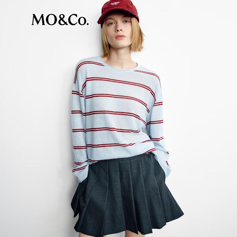 MO&Co. Contrast Striped Crewneck Knit Sweater