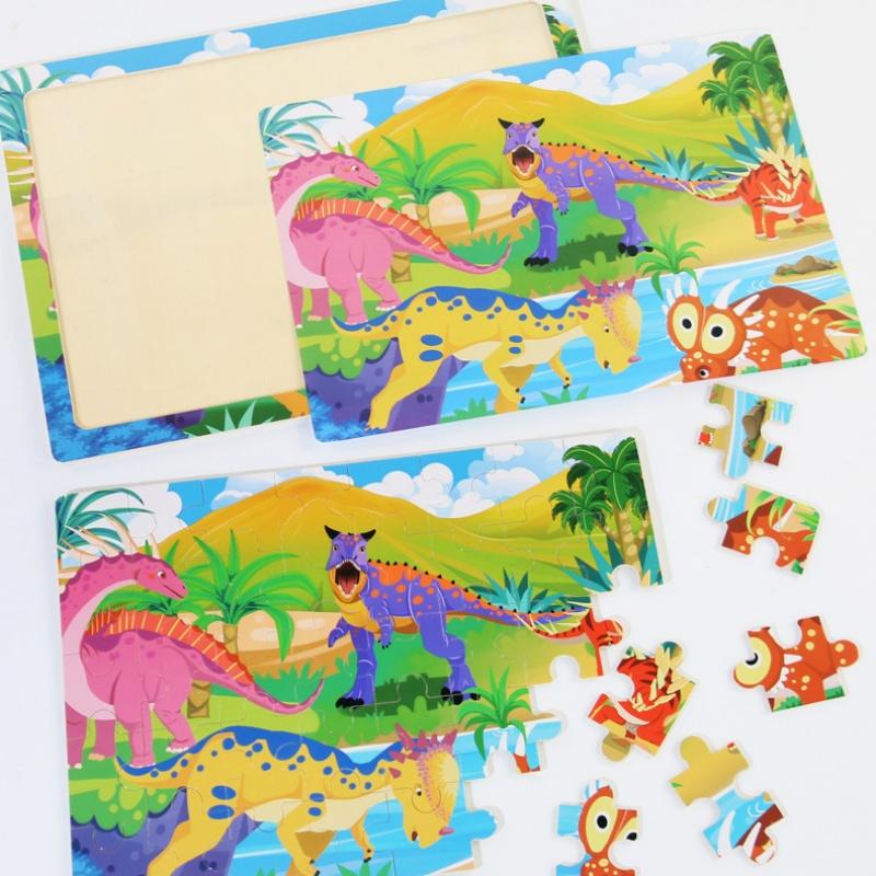 Kinder 40-teiliges Montessori-Spielzeug Holzpuzzles Cartoon-Tier-/Fahrzeug-Intelligenz-Puzzle 3D-Puzzle Lernspielzeug