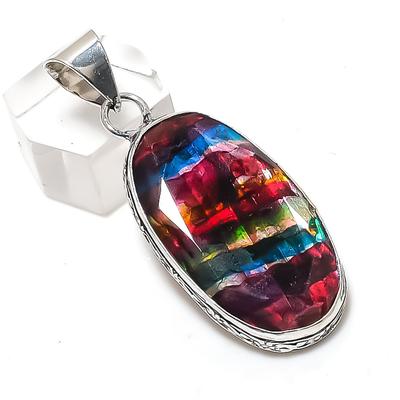 Gemma Naturale di Ammonite Gioiello Ciondolo in Argento Sterling 925 2,01" A9j05