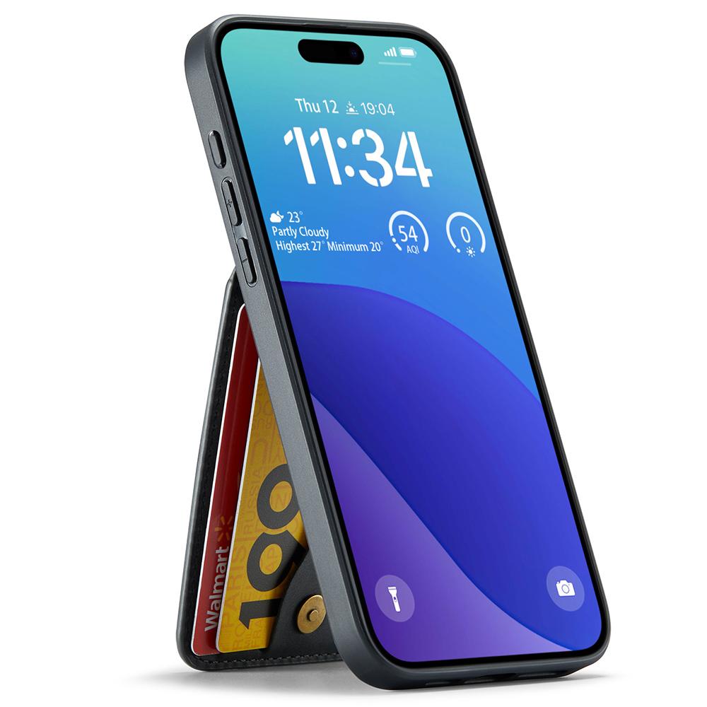 FIERRE SHANN For iPhone 16 Pro Max Case Card Holder Kickstand Leather RFID Blocking Back Cover