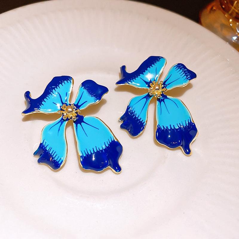 Mode Vintage Ölgemälde Stil Imitiert Barock Perlenblumen Ohrringe Tropfglasur Ohrring Damen Zart Hochwertige Accessoires