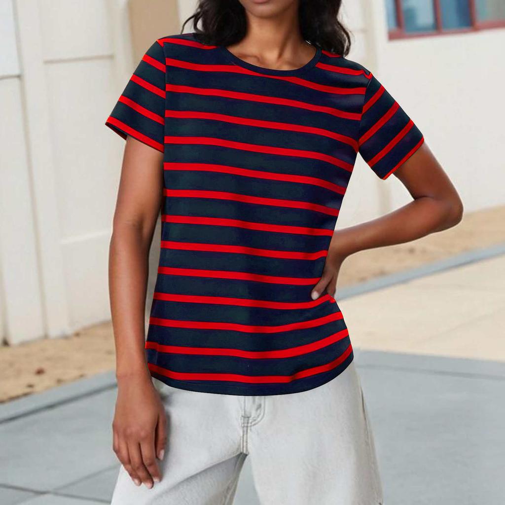 Damen Casual Mode Gestreift Bedrucktes Kurzarmhemd