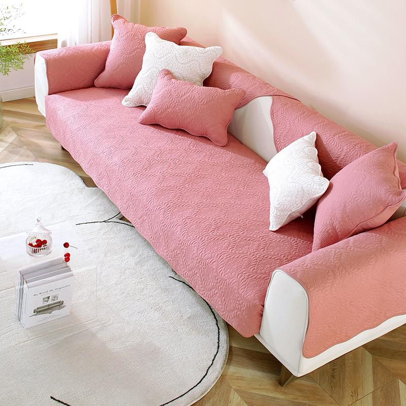 All Seasons Universal Solid Color Cotton Quilted Embroidered Sofa Cushion Modern Simple Non-slip Cotton Sofa Cushion Towel
