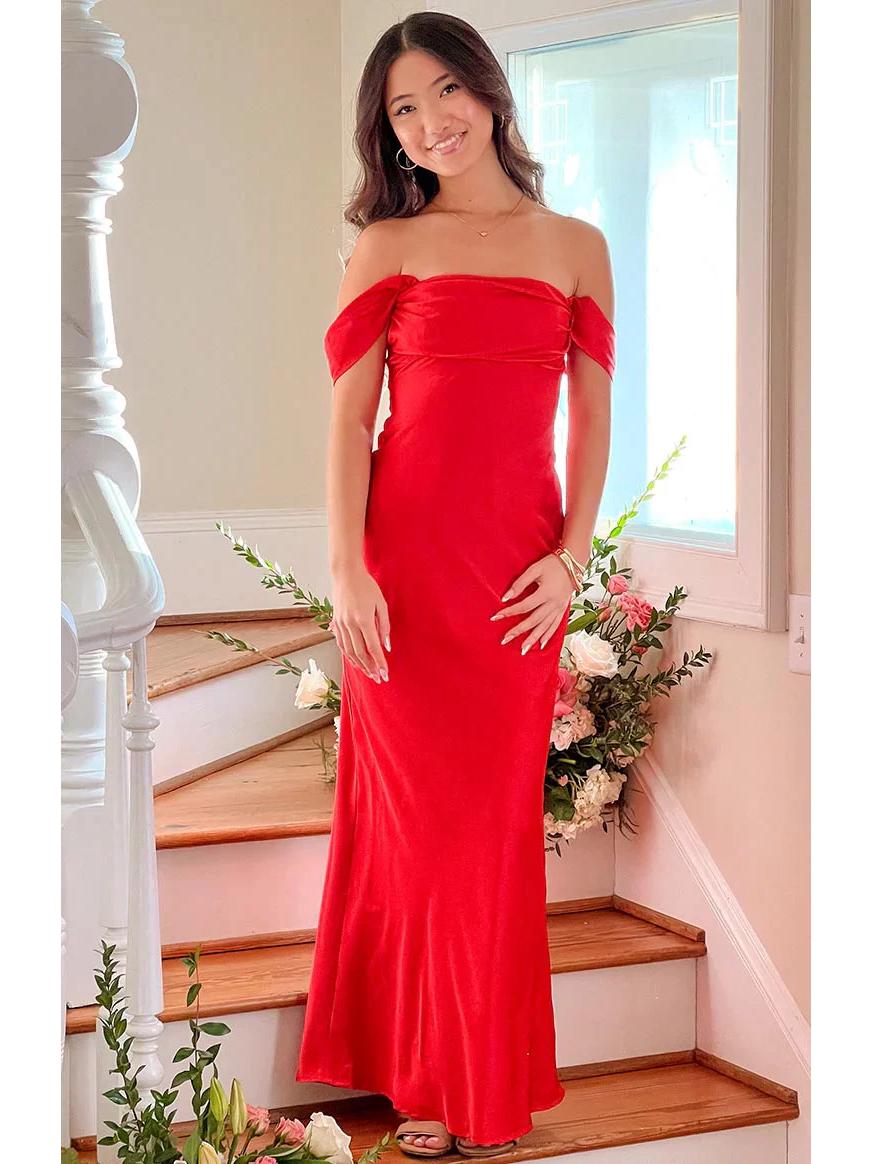 2026 Summer Elegant Off-Shoulder Ruffle Dress for Women - High-Waisted, Open-Back Style Medium красный