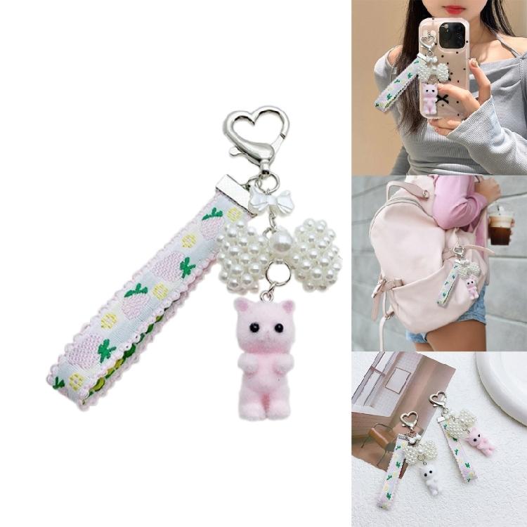 Niedlicher Tieranhänger Schlüsselanhänger Einzigartiger Katze Schleife Handy-Anhänger Taschenschmuck Schlüsselring Zubehör für Handtasche und Rucksack