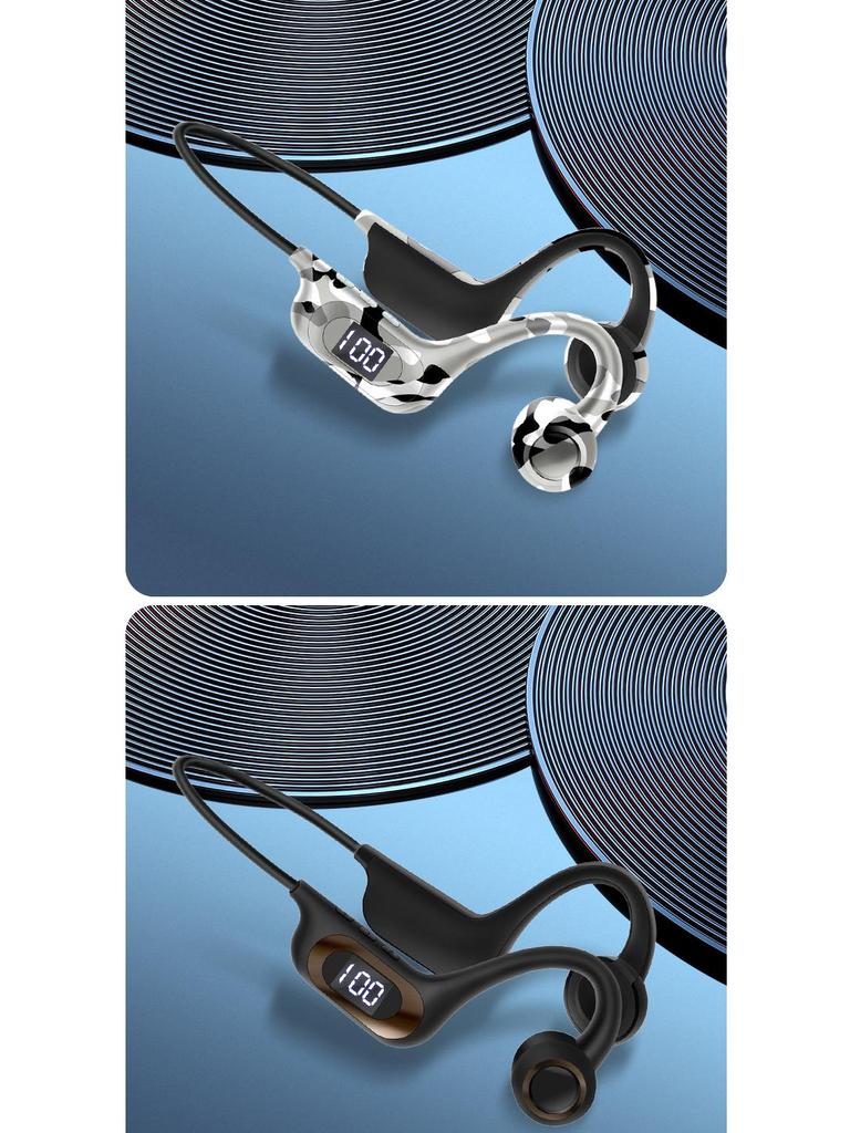 AKZ-G9 Vibration Bone Conduction Bluetooth Earphones with Card Slot, Digital Display, Neckband Design, and Long Battery Life.